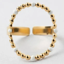 Fabrique de Styles Bague en acier inoxydable doré et blanc 50 / 58cm* Bijoux Fantaisie