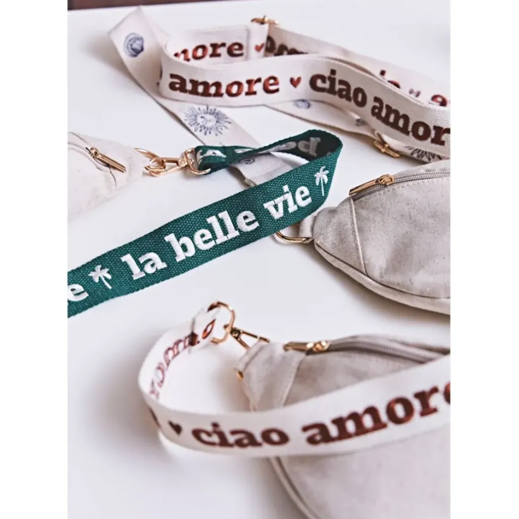 Fabrique de Styles Banane en lin et coton écru et émeraude avec bandoulière amovible - Bananez* Sacs Et Cabas