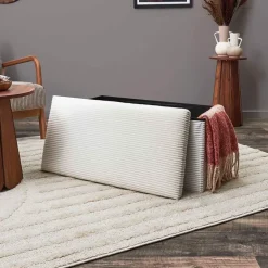 Fabrique de Styles Banc coffre pliable en tissu côtelé beige - Scarlett* Bancs Et Banquettes