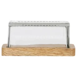 Fabrique de Styles Beurrier en verre et manguier - grand office* Accessoires De Table