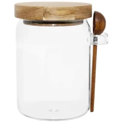 Fabrique de Styles Bocal avec cuillière et couvercle en verre borosilicate et acacia 90cl - Delices* Pots Et Bocaux