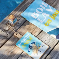 Fabrique de Styles Boite pics apéro en pin et panneau de bois bleu et jaune - Pastis* Ustensibles De Cuisine