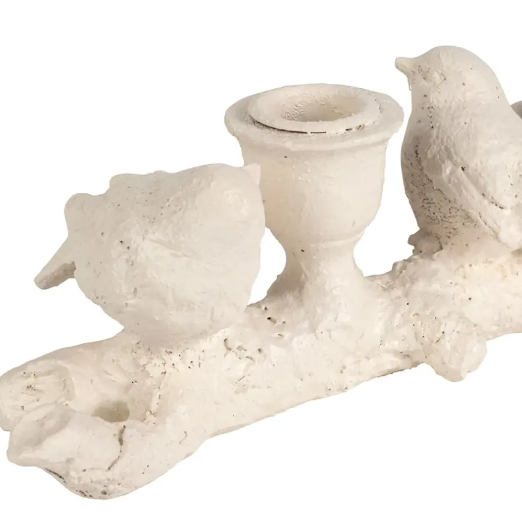 Fabrique de Styles Bougeoir moineau 2 feux en résine écru L32cm* Photophores, Bougeoirs Et Lanternes