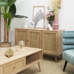 Fabrique de Styles Buffet en bois et cannage 3 portes L115cm - Baia* Buffets Et Vitrines