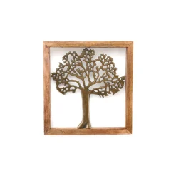 Fabrique de Styles Cadre arbre de vie laiton et bois de manguier 37x37cm* Déco À Suspendre Et Adhésive