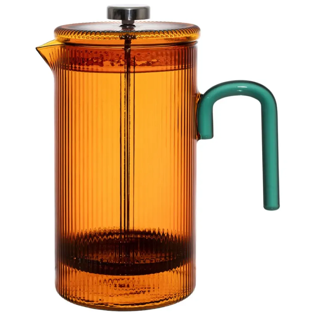 Fabrique de Styles Cafetière à piston striée en verre borosilicate et émeraude 1L* Théières Et Cafetières