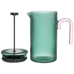 Fabrique de Styles Cafetière à piston striée en verre borosilicate émeraude et rose 1L* Théières Et Cafetières