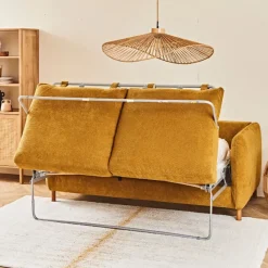 Fabrique de Styles Canapé convertible 2 places Gustave - Tissu Texturé - Crown Moutarde* Canapés Convertibles