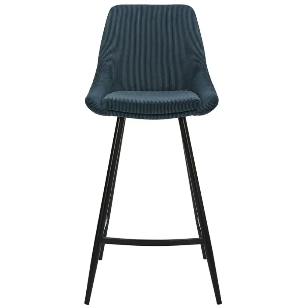 Fabrique de Styles Chaise de bar en velours côtelé bleu foncé h67cm - Ben* Tabourets Et Chaises De Bar