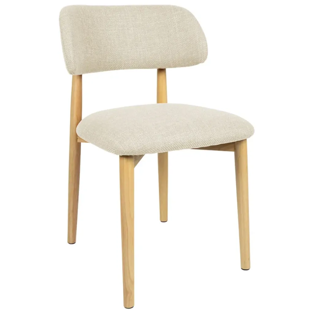Fabrique de Styles Chaise de salle à manger en tissu beige et hévéa - Elsy* Chaises