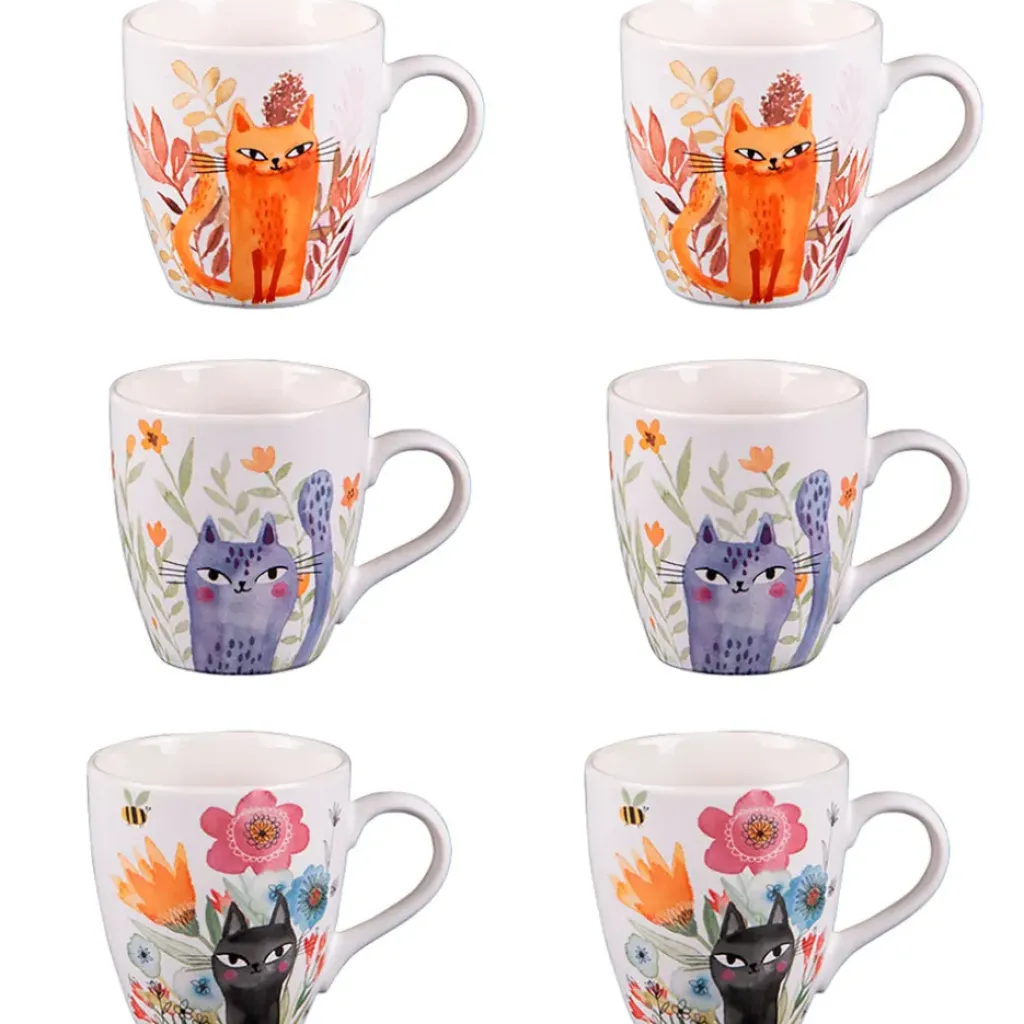 Fabrique de Styles Coffret de 6 tasses en porcelaine chat 23cl - Savannah* Tasses Et Mugs