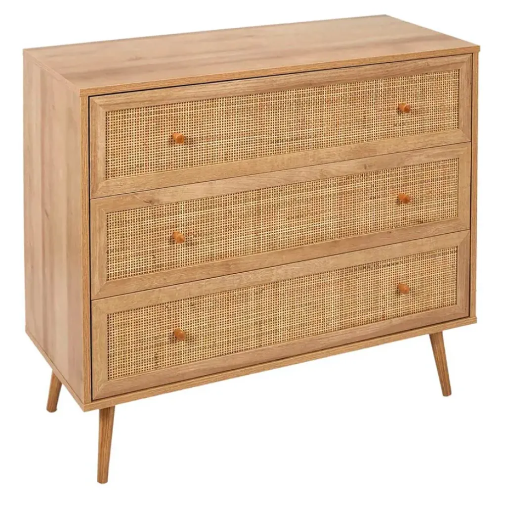 Fabrique de Styles Commode en bois et cannage 3 tiroirs H79cm - Baia* Commodes