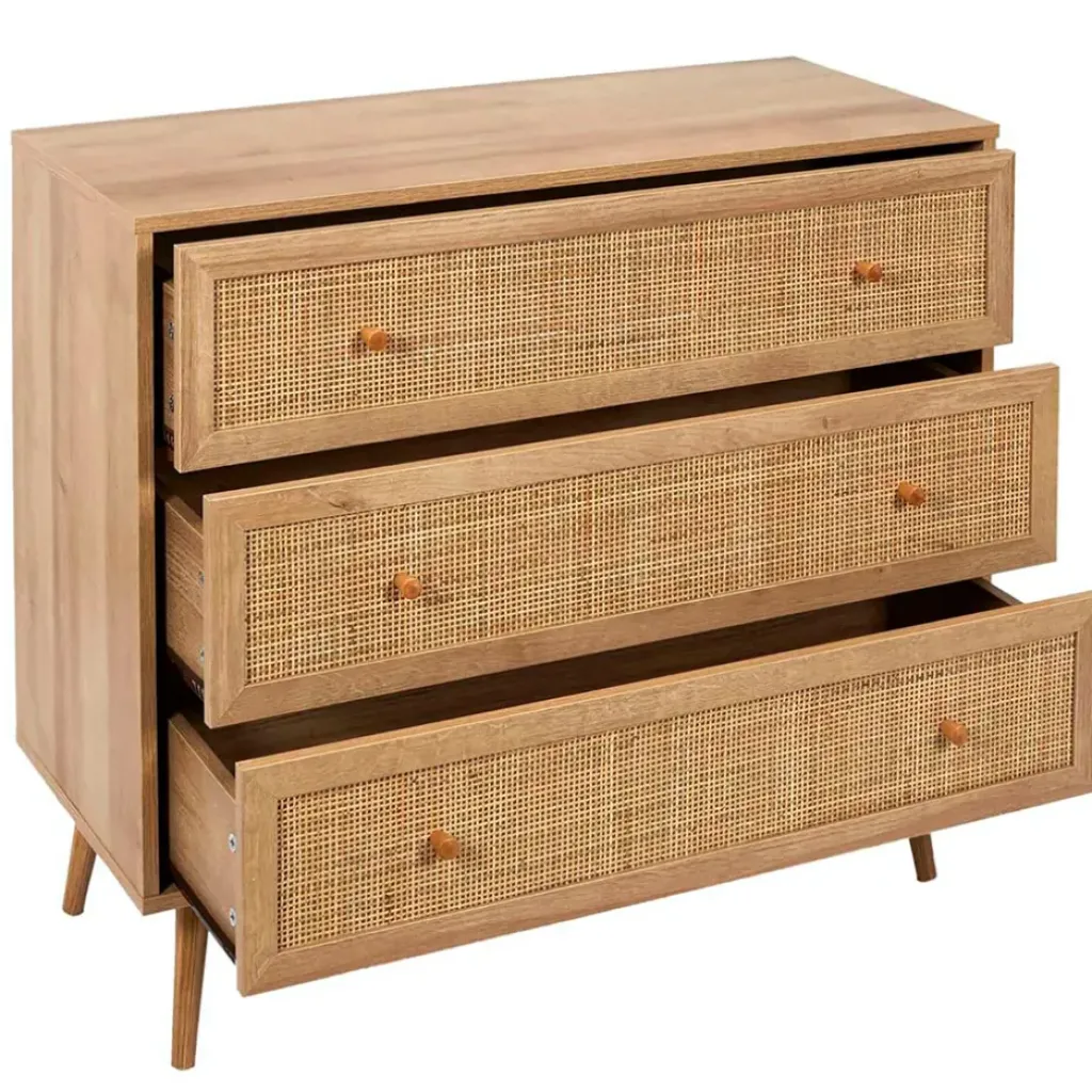 Fabrique de Styles Commode en bois et cannage 3 tiroirs H79cm - Baia* Commodes