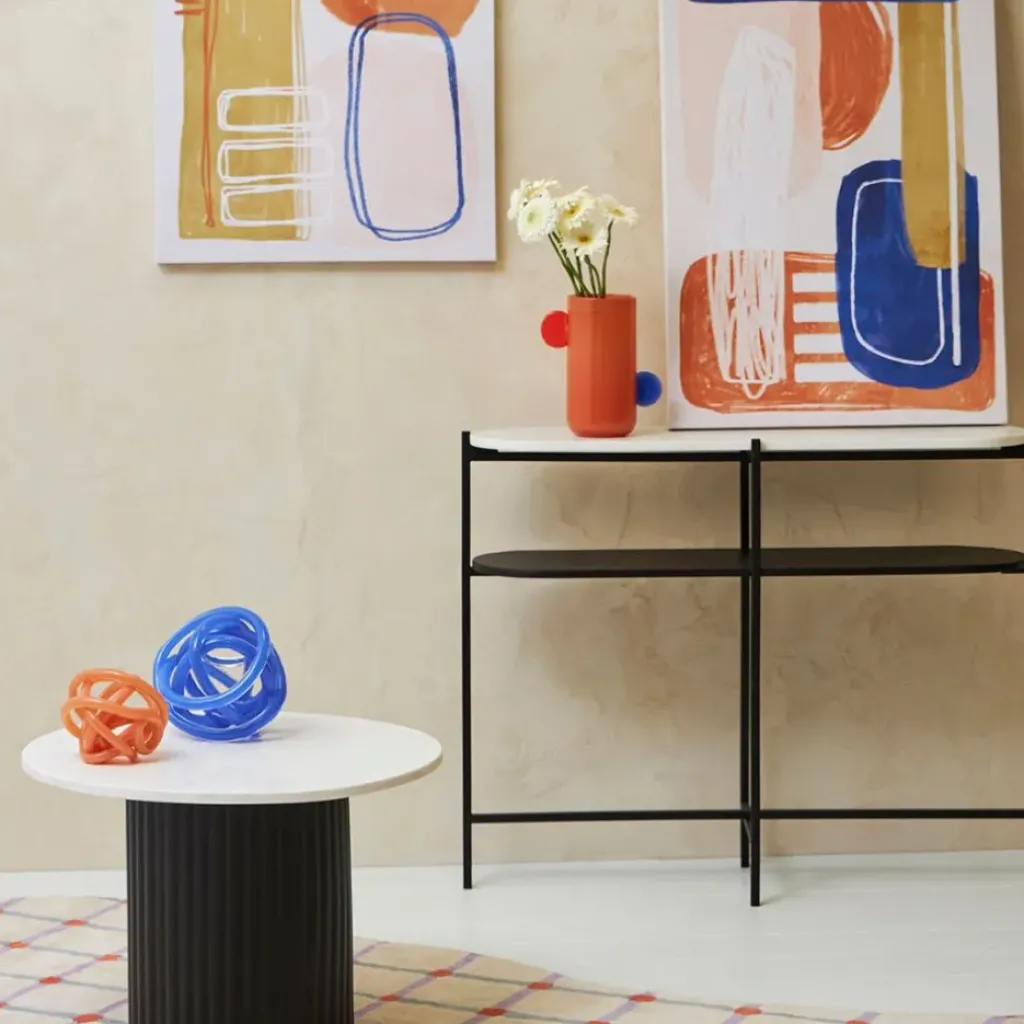 Fabrique de Styles Console avec étagère en marbre et fer blanc et noir 100x30xh80cm - Eskela* Consoles