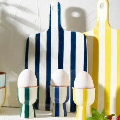 Fabrique de Styles Coquetier en grès rayé jaune et blanc d4.5cm - Alaria* Accessoires De Table