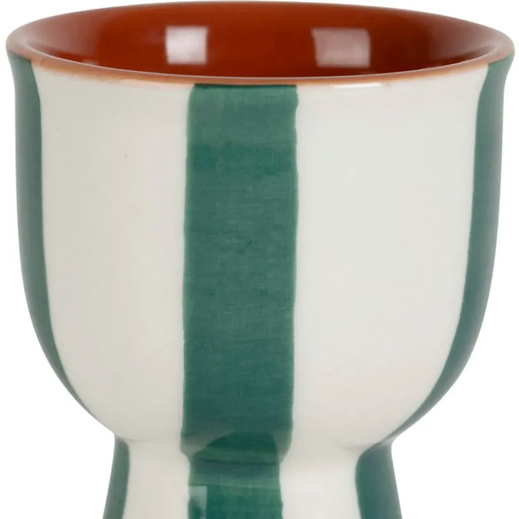Fabrique de Styles Coquetier en grès rayé émeraude et blanc d4.5cm - Alaria* Accessoires De Table