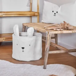 Fabrique de Styles Corbeille ourson en velours écru h25cm - Songes*Enfant Déco