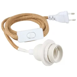 Fabrique de Styles Cordon électrique avec interrupteur en tissu naturel et blanc 1.75m* Ampoules Et Cordons Électriques