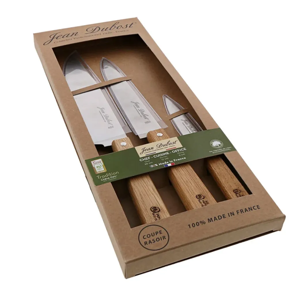 Fabrique de Styles Couteau de cuisine 3 pièces avec manche en chene - Tradition* Couteaux De Cuisine