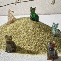 Fabrique de Styles Deco chat en verre émeraude et doré - Félin* Petits Objets Déco