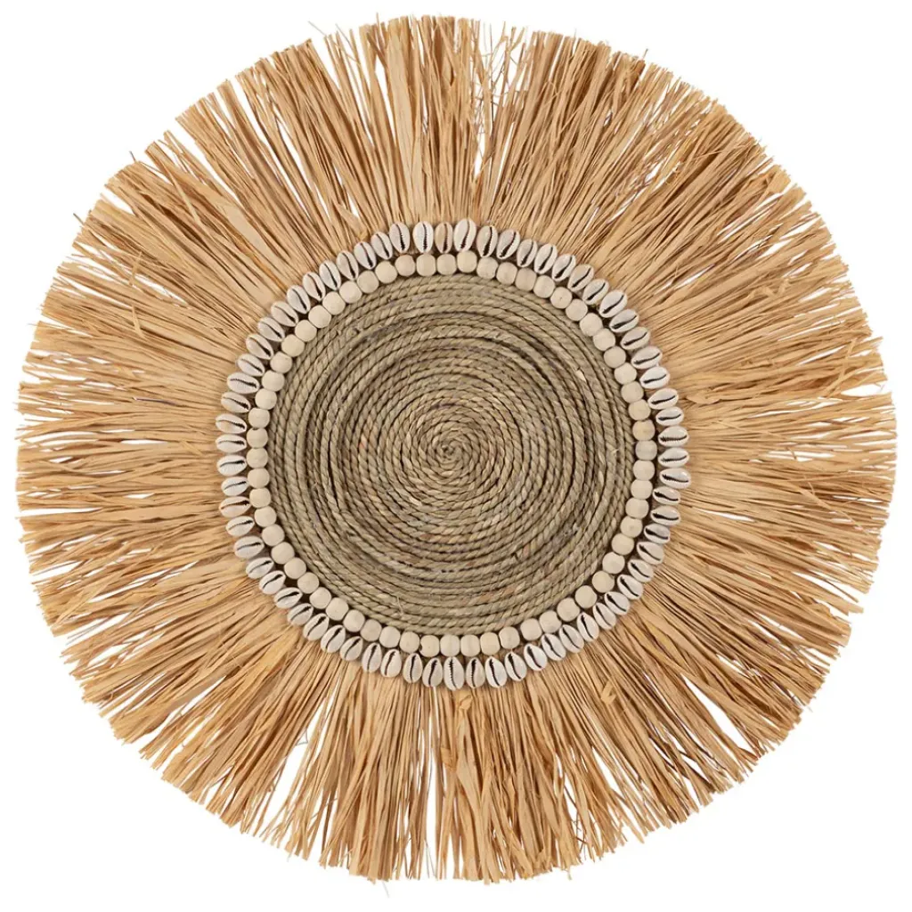 Fabrique de Styles Deco murale rosace en raphia naturel et blanc - Cauri* Déco À Suspendre Et Adhésive