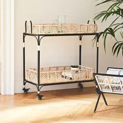 Fabrique de Styles Desserte en fer et rotin 2 niveaux - Element* Ilots Et Dessertes