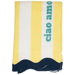 Fabrique de Styles Drap de plage en coton rayé jaune et bleu 170x85cm - Medi* Draps De Plage Et Foutas