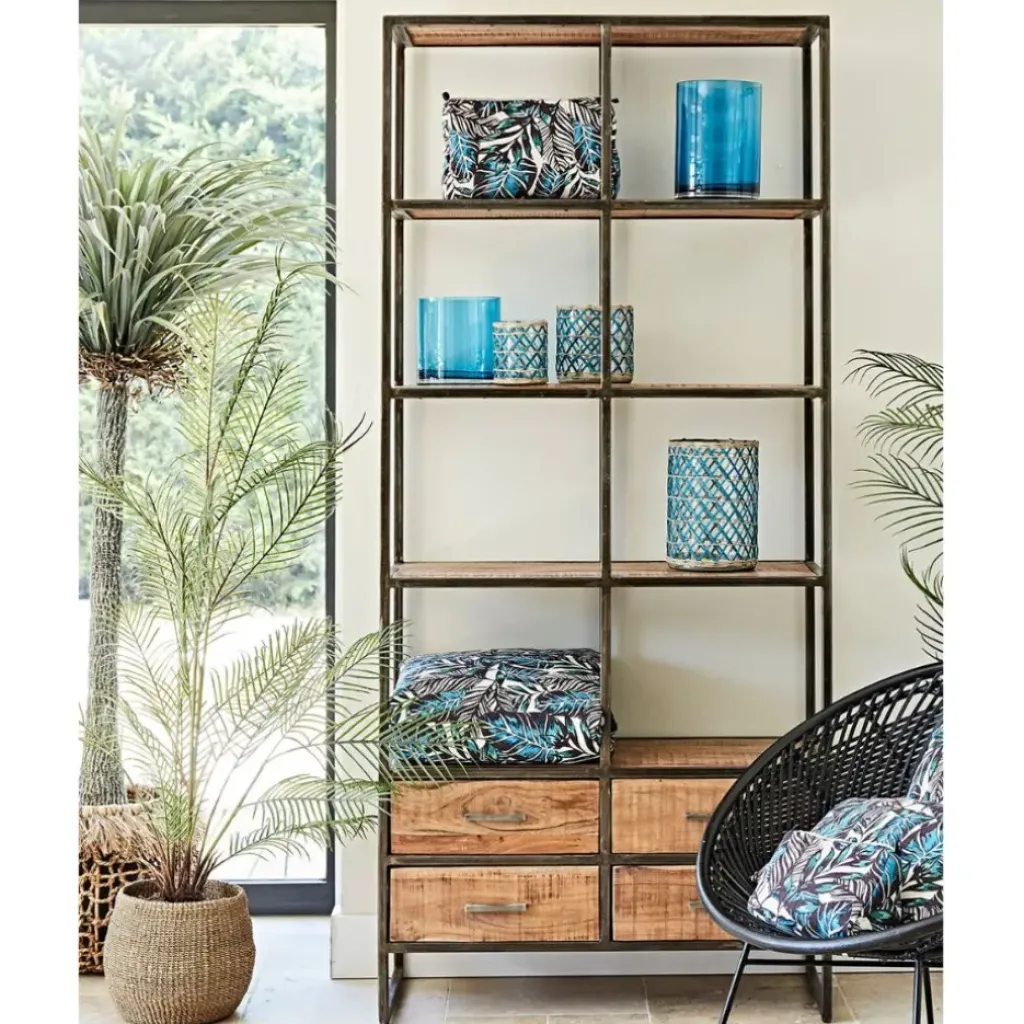 Fabrique de Styles Etagère en fer noir et bois d' acacia H200cm- Factory* Bibliothèques Et Étagères