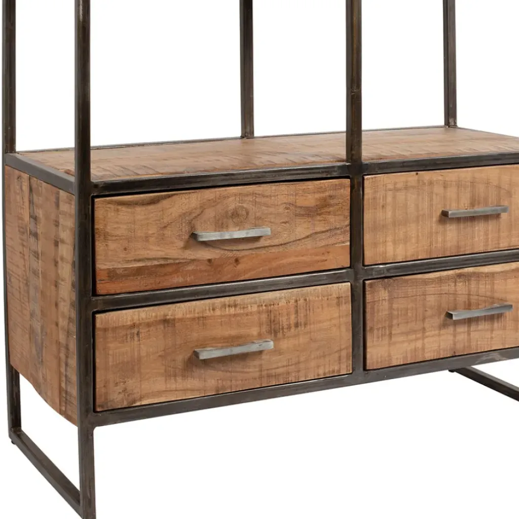 Fabrique de Styles Etagère en fer noir et bois d' acacia H200cm- Factory* Bibliothèques Et Étagères