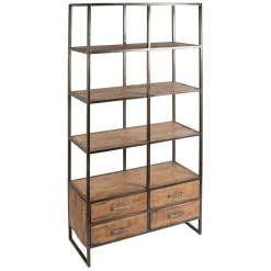 Fabrique de Styles Etagère en fer noir et bois d' acacia H200cm- Factory* Bibliothèques Et Étagères