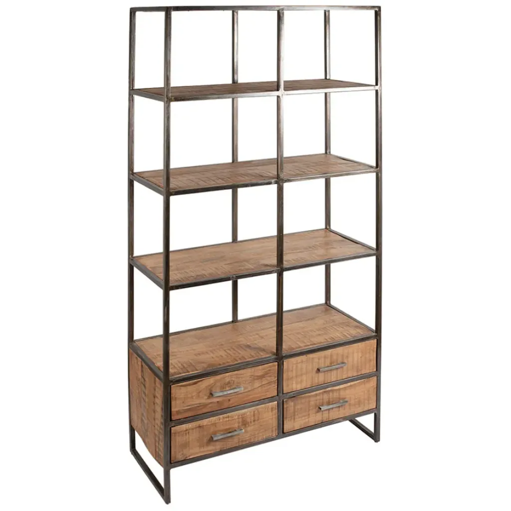 Fabrique de Styles Etagère en fer noir et bois d' acacia H200cm- Factory* Bibliothèques Et Étagères