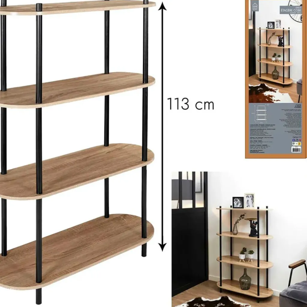 Fabrique de Styles Etagère en pin et bois naturel et noir h113cm - Cobe* Bibliothèques Et Étagères