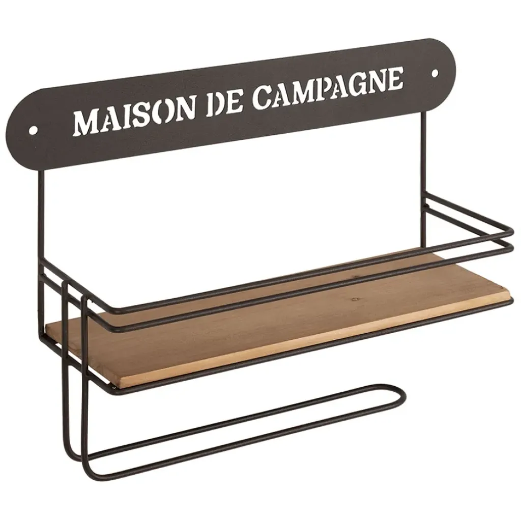 Fabrique de Styles Etagère murale avec dévodoir en fer brun et sapin - Maison De Campa* Étagères Murales