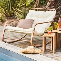 Fabrique de Styles Fauteuil de jardin à bascule beige - Miami*Enfant Chaises, Fauteuils|Jardin