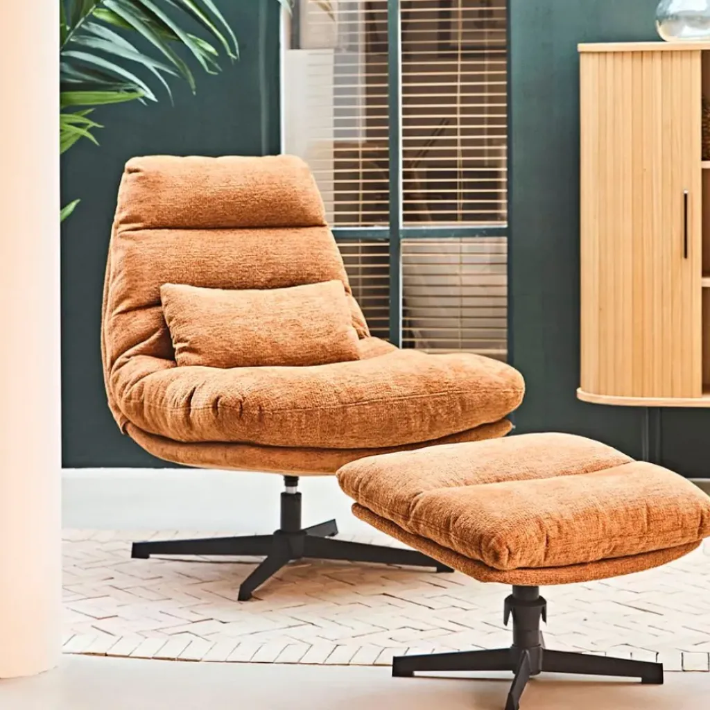 Fabrique de Styles Fauteuil et repose pied en tissu et fer noir - Lery* Fauteuils