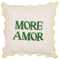 Fabrique de Styles Housse de coussin brodé " More Amor"' en coton écru et vert 45x45cm - Lumi* Coussins Et Housses