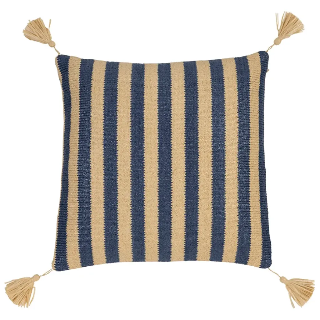 Fabrique de Styles Housse de coussin d'extérieur en tissu rayé et naturel 45x45cm - Medi*Enfant Textiles Outdoor|Jardin