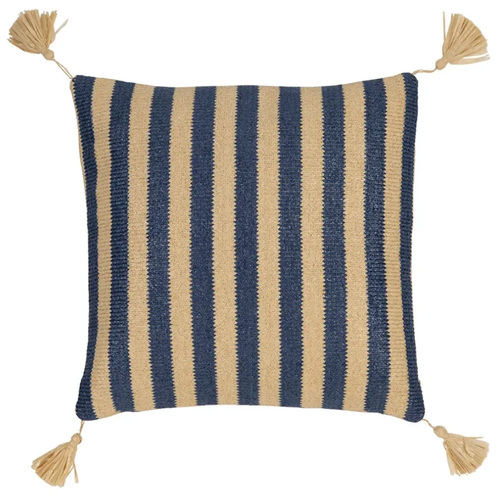 Fabrique de Styles Housse de coussin d'extérieur en tissu rayé et naturel 45x45cm - Medi*Enfant Textiles Outdoor|Jardin