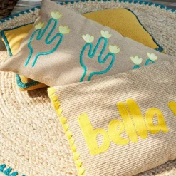 Fabrique de Styles Housse de coussin en jute naturel et coton vert 50x30cm - Patchuca* Coussins Et Housses