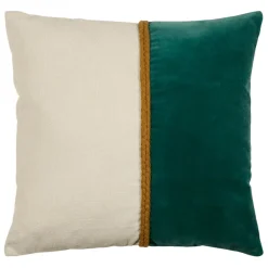 Fabrique de Styles Housse de coussin en velours coton émeraude et écru 45x45cm - Neo* Coussins Et Housses
