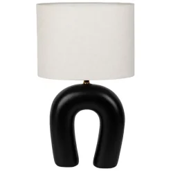 Fabrique de Styles Lampe en céramique ecru et coton noir h45cm - Organic* Lampes À Poser