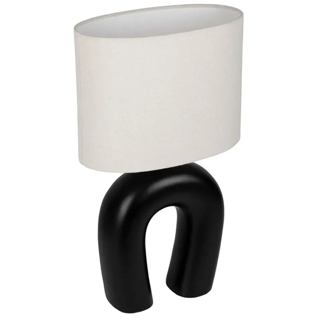 Fabrique de Styles Lampe en céramique ecru et coton noir h45cm - Organic* Lampes À Poser
