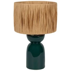 Fabrique de Styles Lampe en raphia naturel et céramique émeraude h38cm - Palma* Lampes À Poser