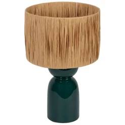 Fabrique de Styles Lampe en raphia naturel et céramique émeraude h38cm - Palma* Lampes À Poser