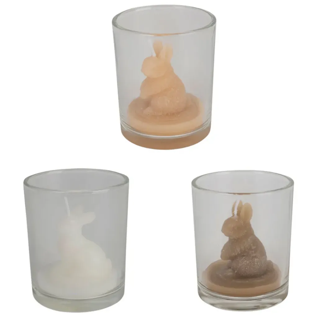 Fabrique de Styles Lot de 3 bougies lapin blanc beige et marron 2h - Floreal* Bougies Non Parfumées