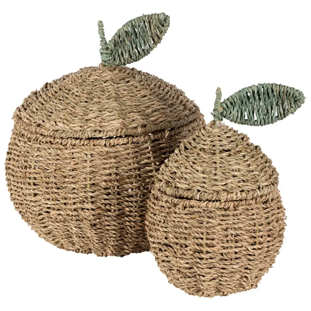 Fabrique de Styles Lot de 2 corbeille pommes en jonc de mer naturel et vert - Les Fruits* Paniers Et Corbeilles