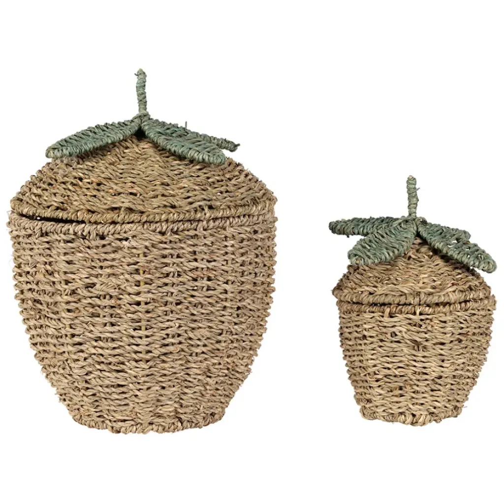 Fabrique de Styles Lot de 2 corbeilles fraise en jonc de mer naturel et vert - Les Fruits* Paniers Et Corbeilles