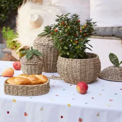 Fabrique de Styles Lot de 2 corbeilles fraise en jonc de mer naturel et vert - Les Fruits* Paniers Et Corbeilles