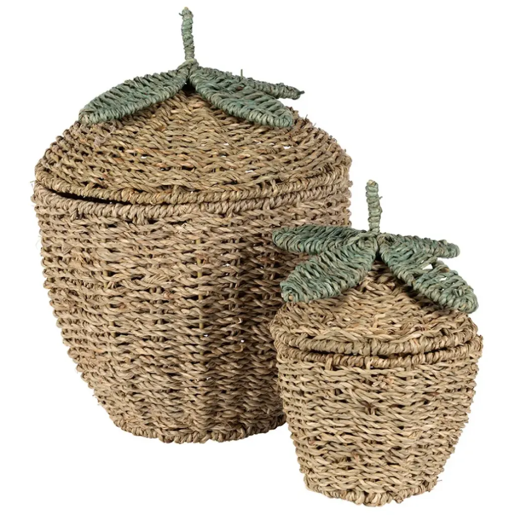 Fabrique de Styles Lot de 2 corbeilles fraise en jonc de mer naturel et vert - Les Fruits* Paniers Et Corbeilles