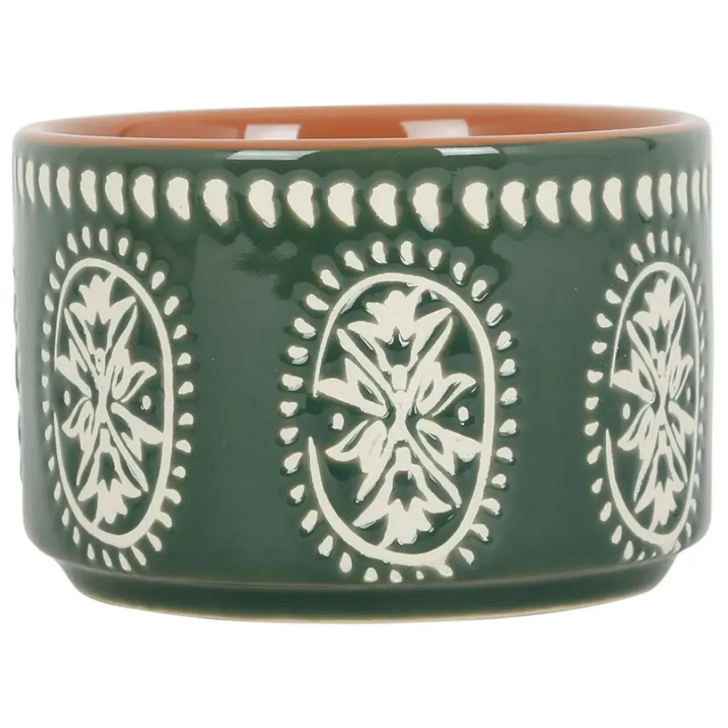 Fabrique de Styles Lot de 3 coupelles en grès et plateau terracotta, vert et blanc - romance vegetal* Bols Et Coupelles